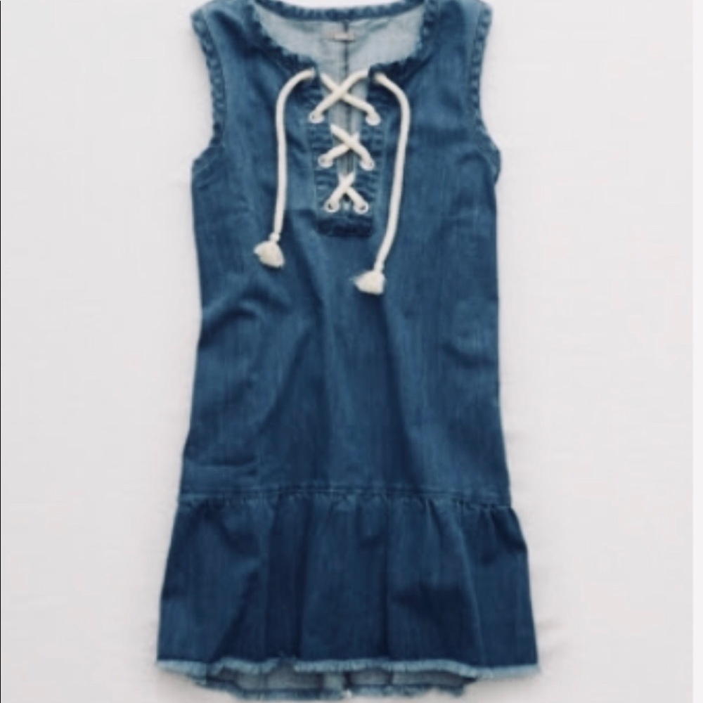 American Eagle Aerie chambray denim lace-up dress